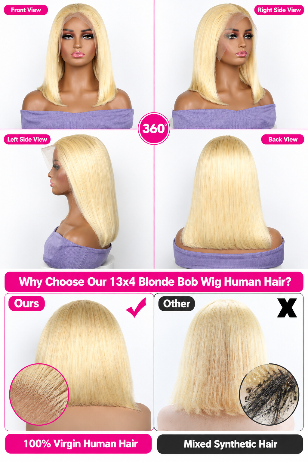 Honey Blonde 13x4 Glueless Bob Wig – 100% Human Hair