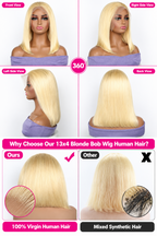 Honey Blonde 13x4 Glueless Bob Wig – 100% Human Hair